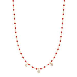 Gigi Clozeau - Collier coquelicot Mini Gigi, or jaune, 3 diamants, 42 cm