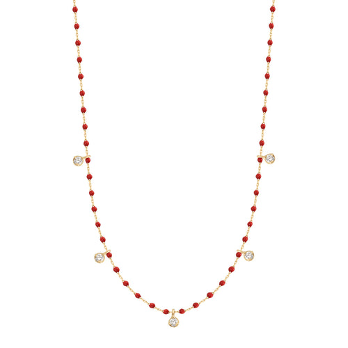 Gigi Clozeau - Collier coquelicot Mini Gigi, or jaune, 5 diamants, 55 cm