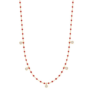 Gigi Clozeau - Collier coquelicot Mini Gigi, or jaune, 5 diamants, 55 cm