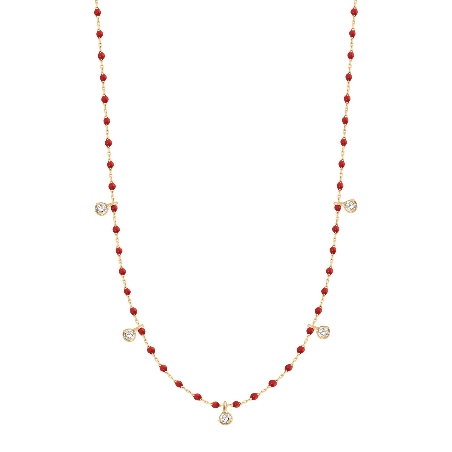 Gigi Clozeau - Collier coquelicot Mini Gigi, or jaune, 5 diamants, 55 cm