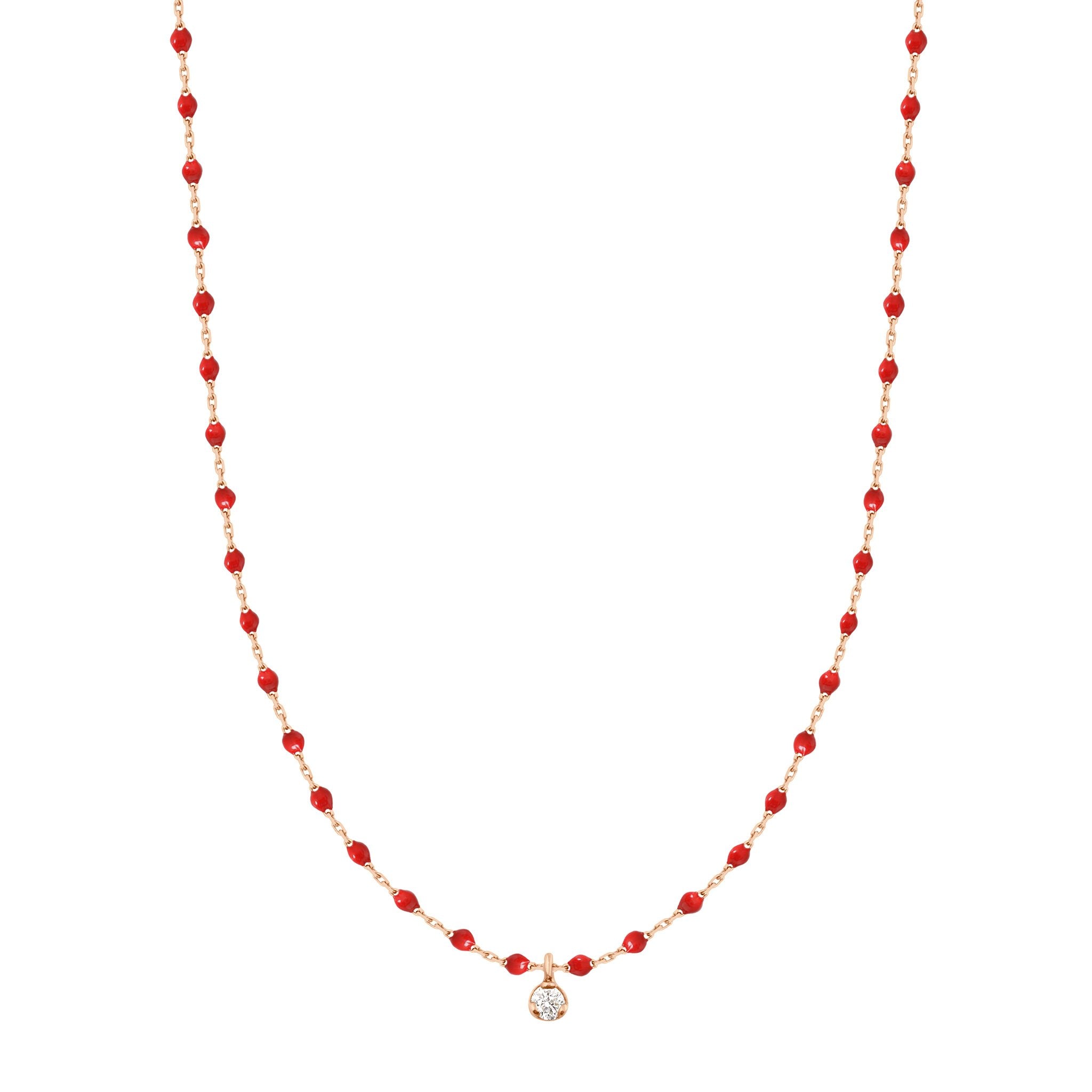 Gigi Clozeau - Collier coquelicot Mini Gigi, or rose, 1 diamant, 40 cm