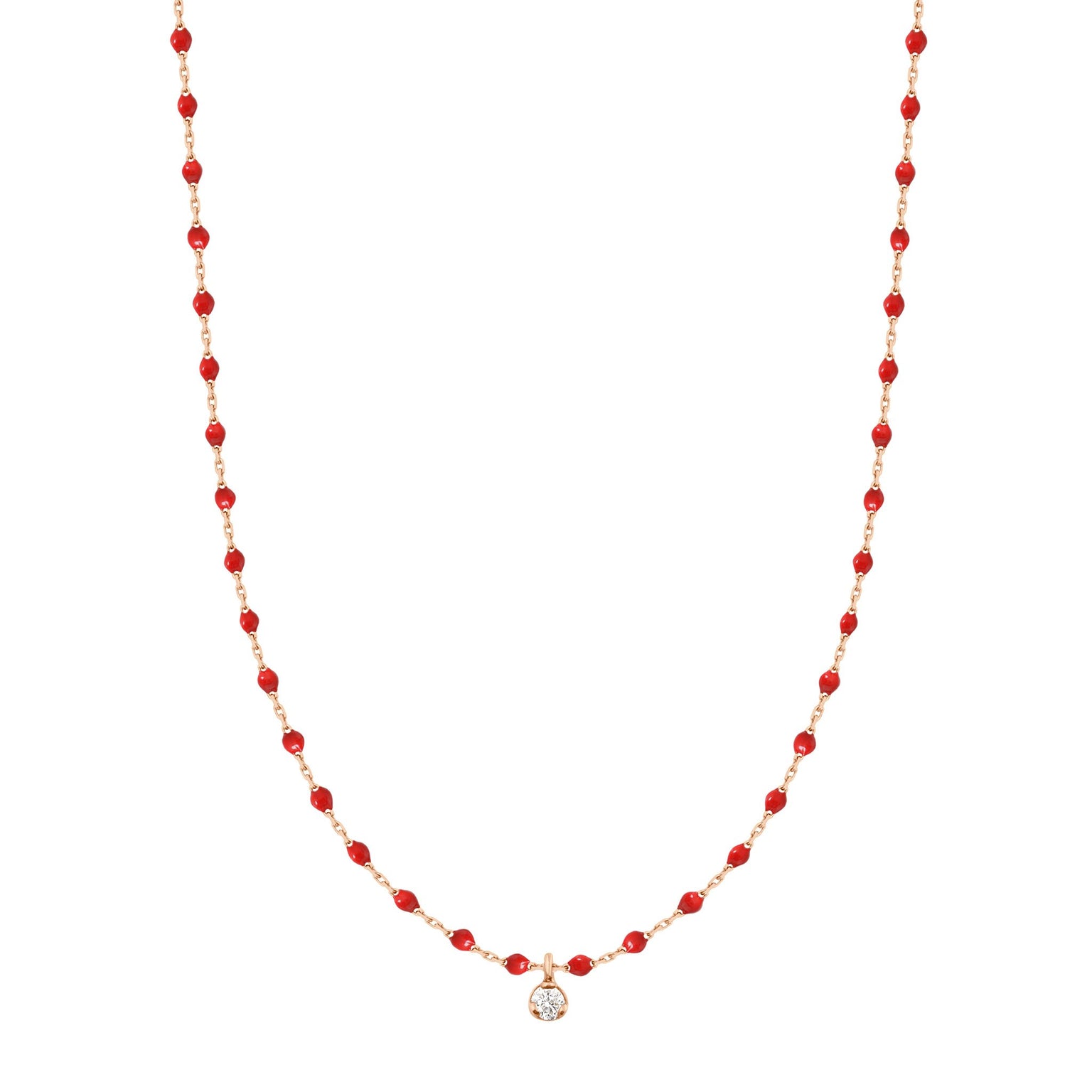 Gigi Clozeau - Collier coquelicot Mini Gigi, or rose, 1 diamant, 40 cm