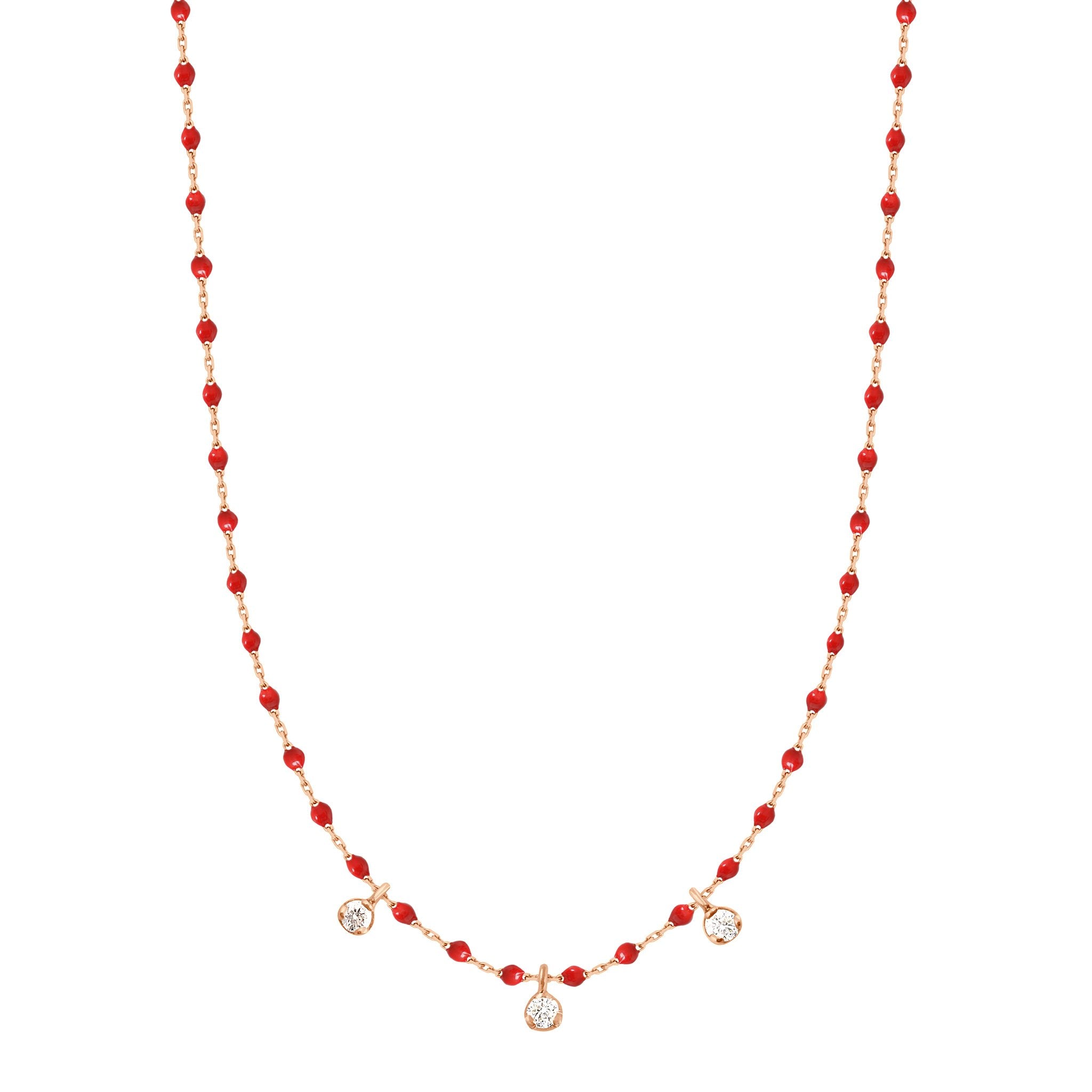 Gigi Clozeau - Collier coquelicot Mini Gigi, or rose, 3 diamants, 42 cm