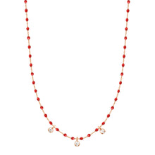 Gigi Clozeau - Collier coquelicot Mini Gigi, or rose, 3 diamants, 42 cm