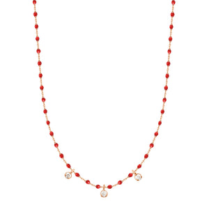 Gigi Clozeau - Collier coquelicot Mini Gigi, or rose, 3 diamants, 42 cm