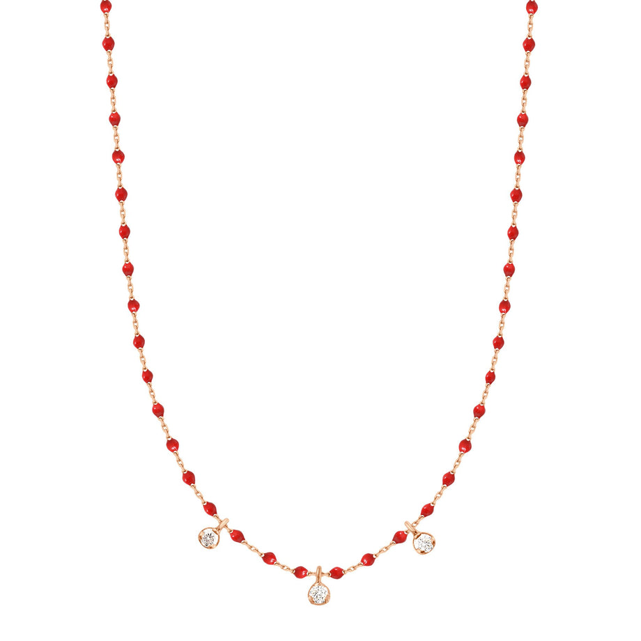 Gigi Clozeau - Collier coquelicot Mini Gigi, or rose, 3 diamants, 42 cm