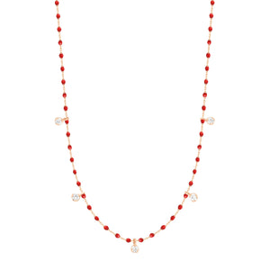 Gigi Clozeau - Collier coquelicot Mini Gigi, or rose, 5 diamants, 55 cm