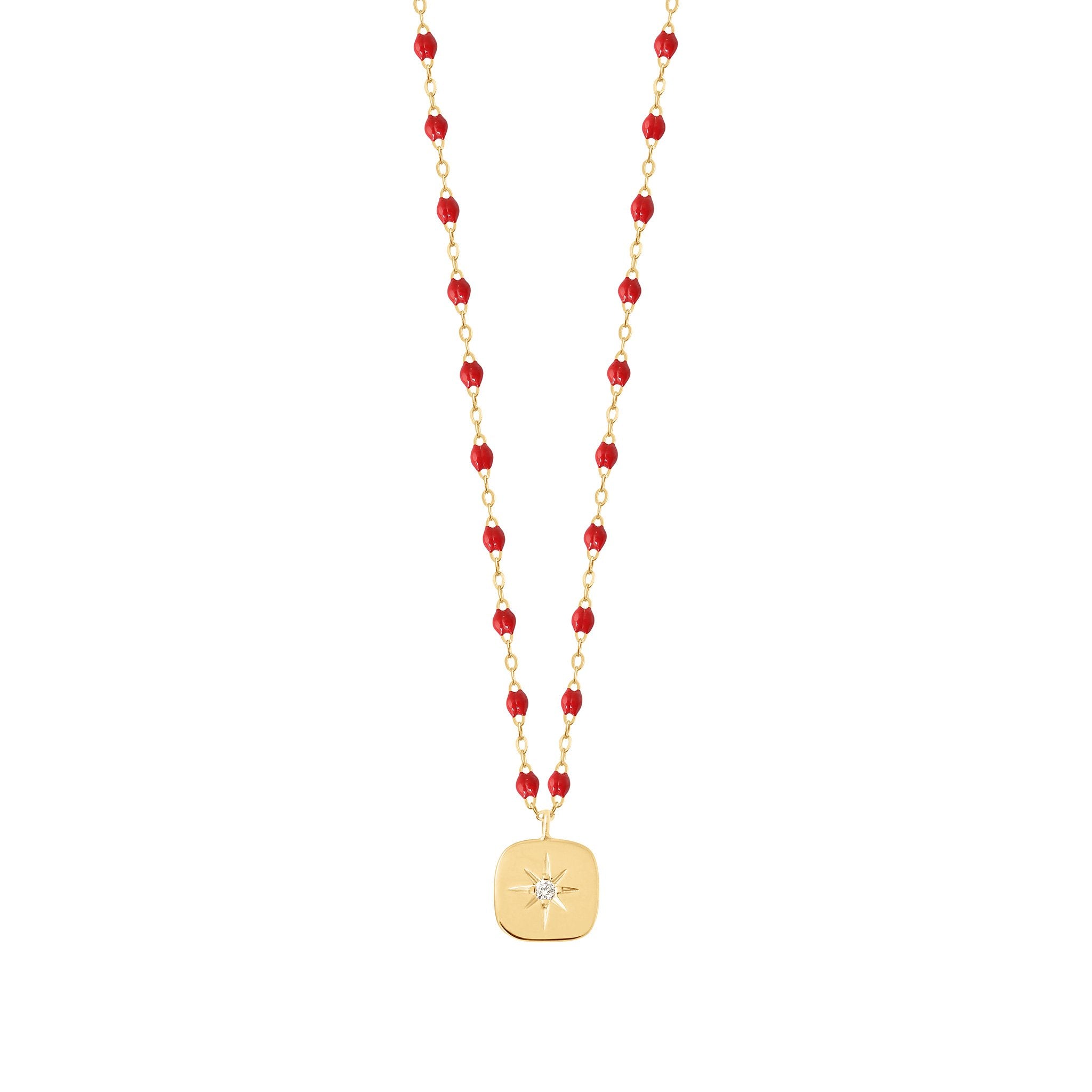 Gigi Clozeau - Collier coquelicot Miss Gigi diamant, or jaune, 42 cm