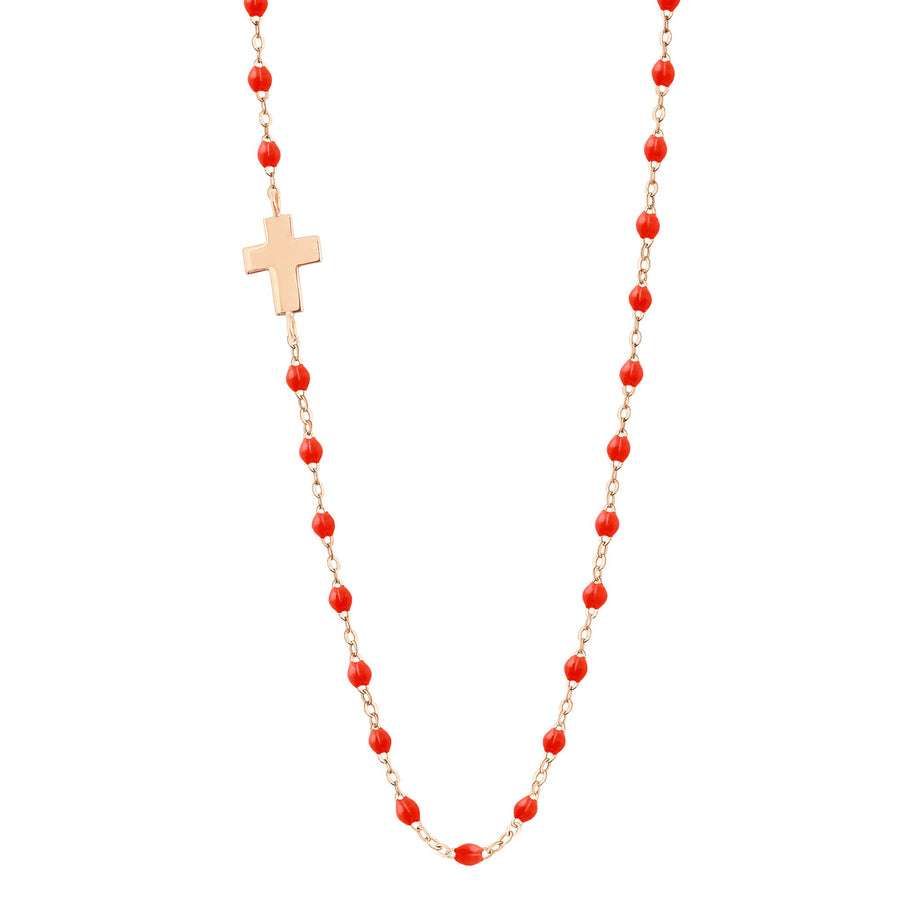 Gigi Clozeau - Collier corail Croix de côté, or rose, 42 cm