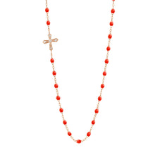 Gigi Clozeau - Collier corail croix vintage diamants, or rose, 42 cm