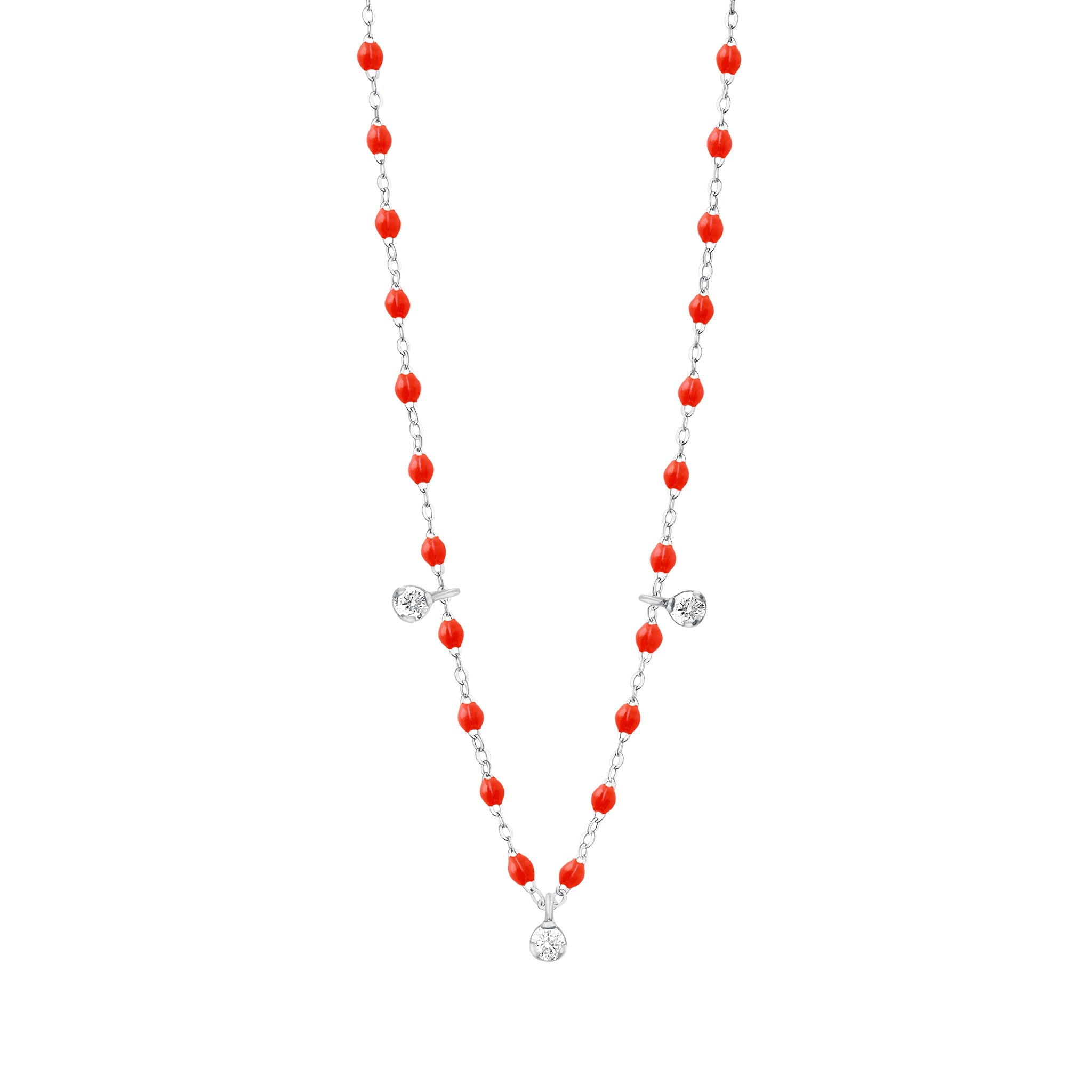 Gigi Clozeau - Collier corail Gigi Suprême, or blanc, 3 diamants, 45 cm
