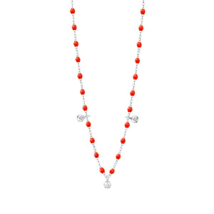 Gigi Clozeau - Collier corail Gigi Suprême, or blanc, 3 diamants, 45 cm