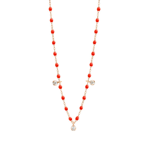 Gigi Clozeau - Collier corail Gigi Suprême, or rose, 3 diamants, 45 cm