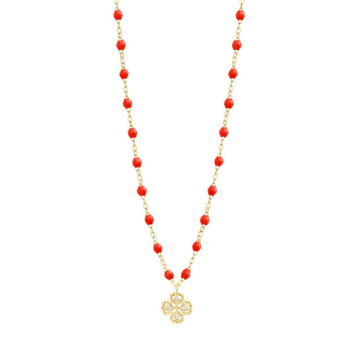 Gigi Clozeau - Collier corail Lucky Trèfle, diamants, or jaune, 42 cm