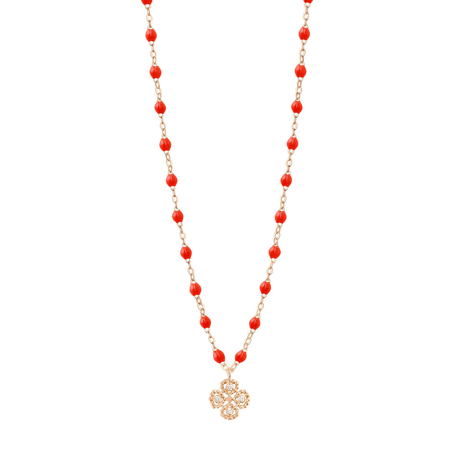 Gigi Clozeau - Collier corail Lucky Trèfle, diamants, or rose, 42 cm