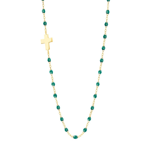 Gigi Clozeau - Collier émeraude Croix de côté, or jaune, 42 cm