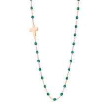 Gigi Clozeau - Collier émeraude Croix de côté, or rose, 42 cm