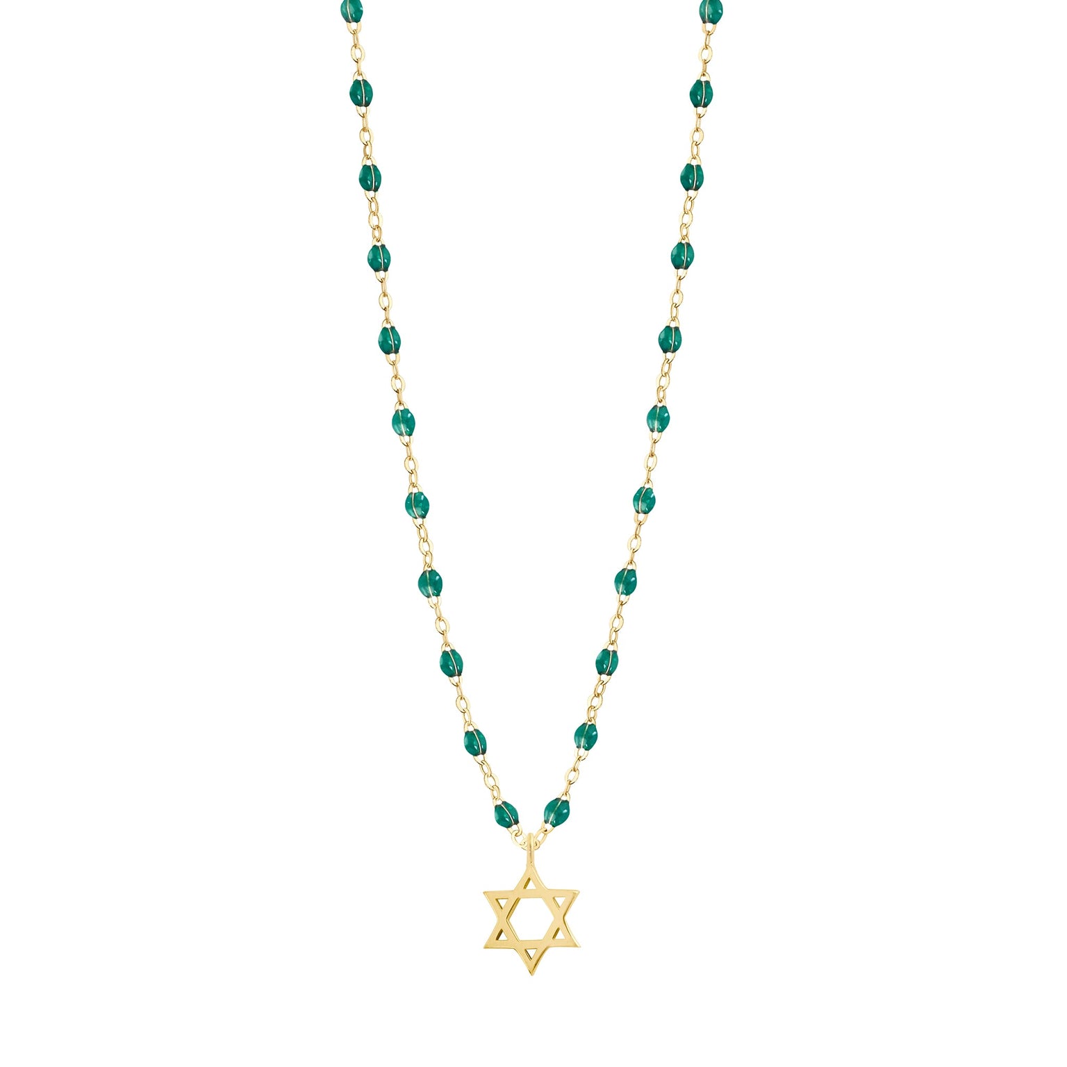 Star of David Necklace Emerald Yellow Gold 42 cm Gigi Clozeau createur de bijoux
