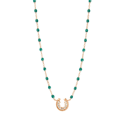 Gigi Clozeau - Collier émeraude Fer à cheval, diamants, or rose, 42 cm