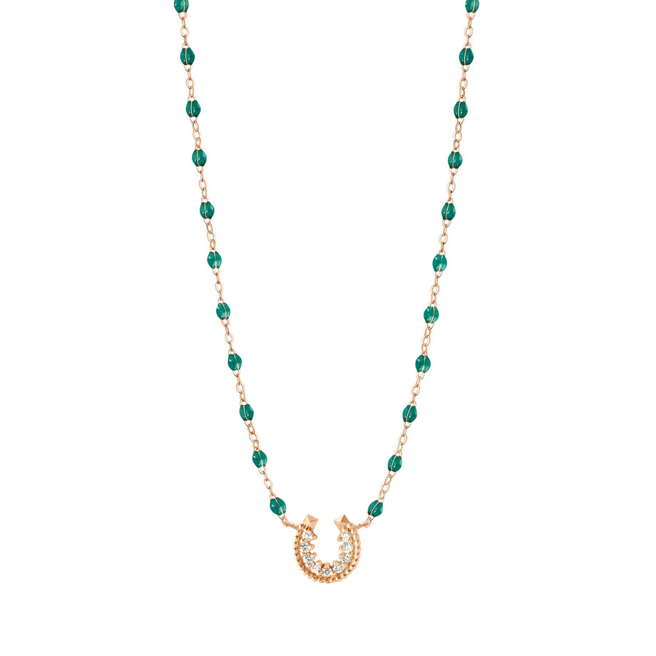 Gigi Clozeau - Collier émeraude Fer à cheval, diamants, or rose, 42 cm