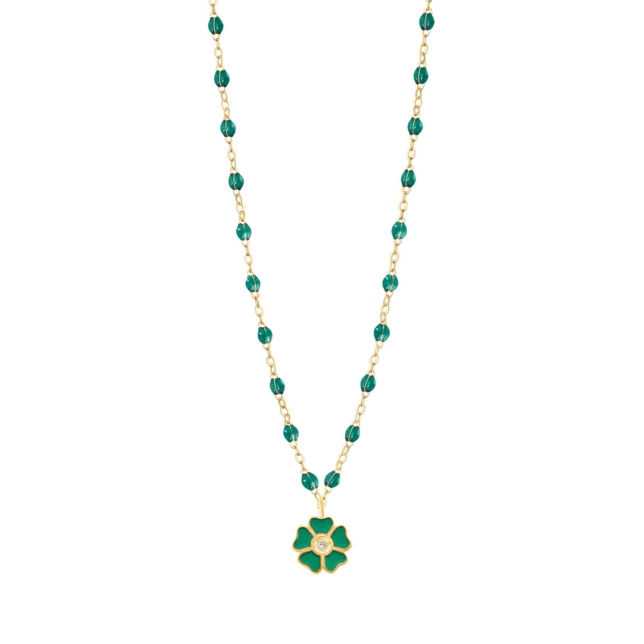 Gigi Clozeau - Collier émeraude Fleur, diamant, or jaune, 42 cm