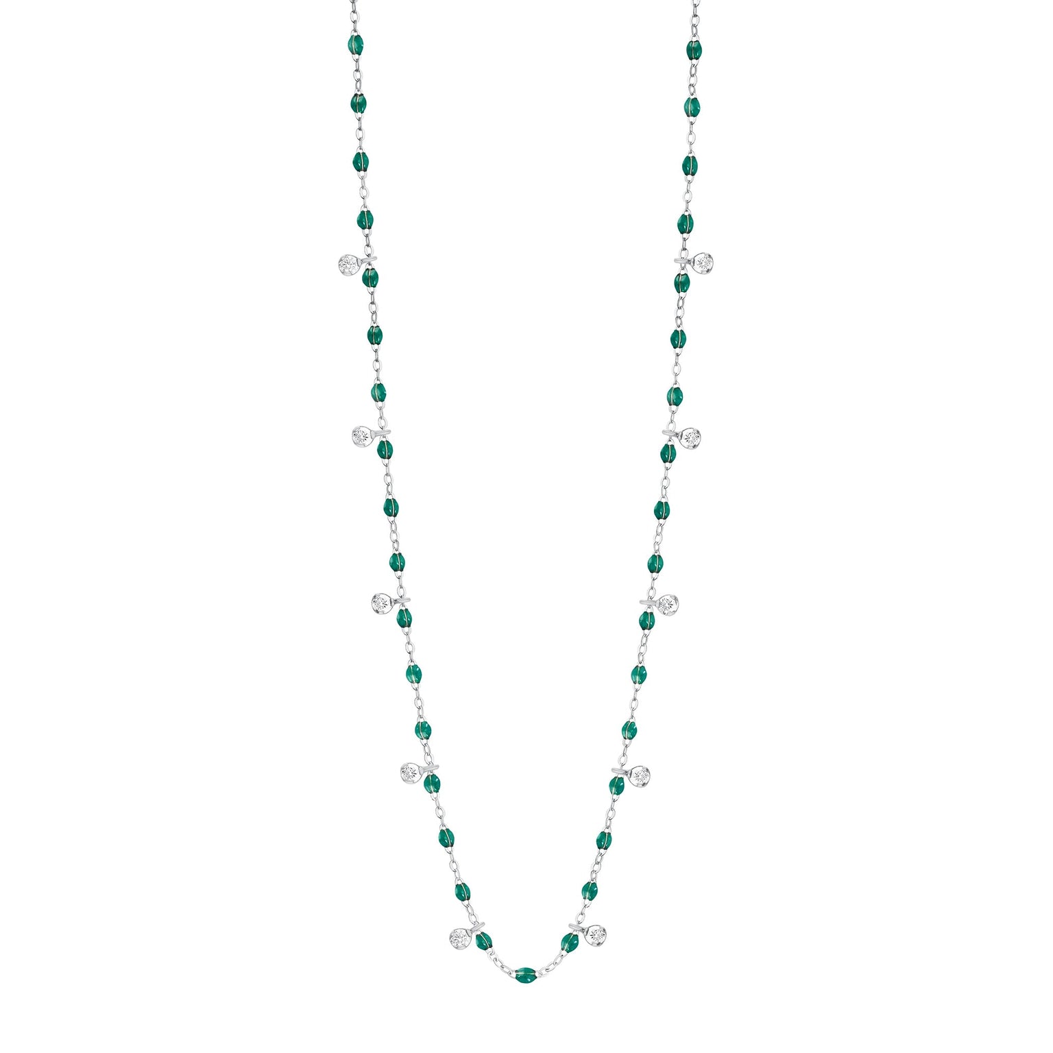 Gigi Clozeau - Collier émeraude Gigi Suprême, or blanc, 10 diamants, 60 cm