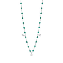 Gigi Clozeau - Collier émeraude Gigi Suprême, or blanc, 3 diamants, 45 cm