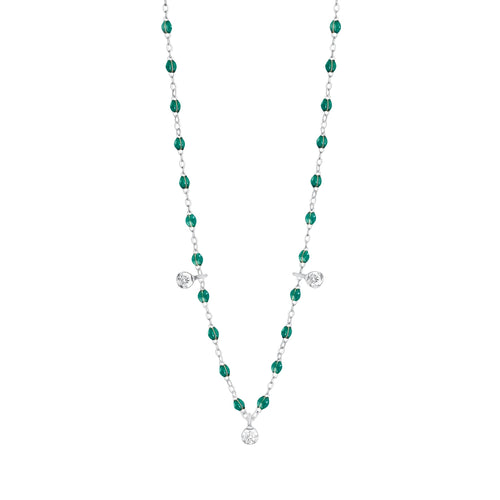 Gigi Clozeau - Collier émeraude Gigi Suprême, or blanc, 3 diamants, 45 cm