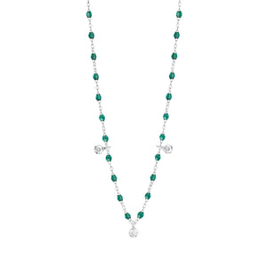 Gigi Clozeau - Collier émeraude Gigi Suprême, or blanc, 3 diamants, 45 cm