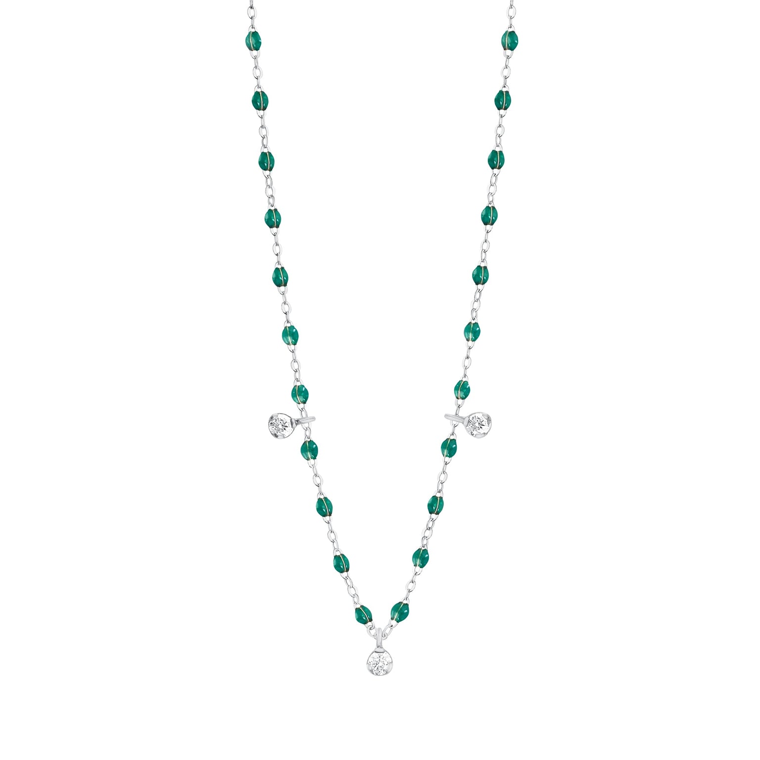Gigi Supreme Classic 3 Diamond Necklace Emerald White Gold 45 cm
