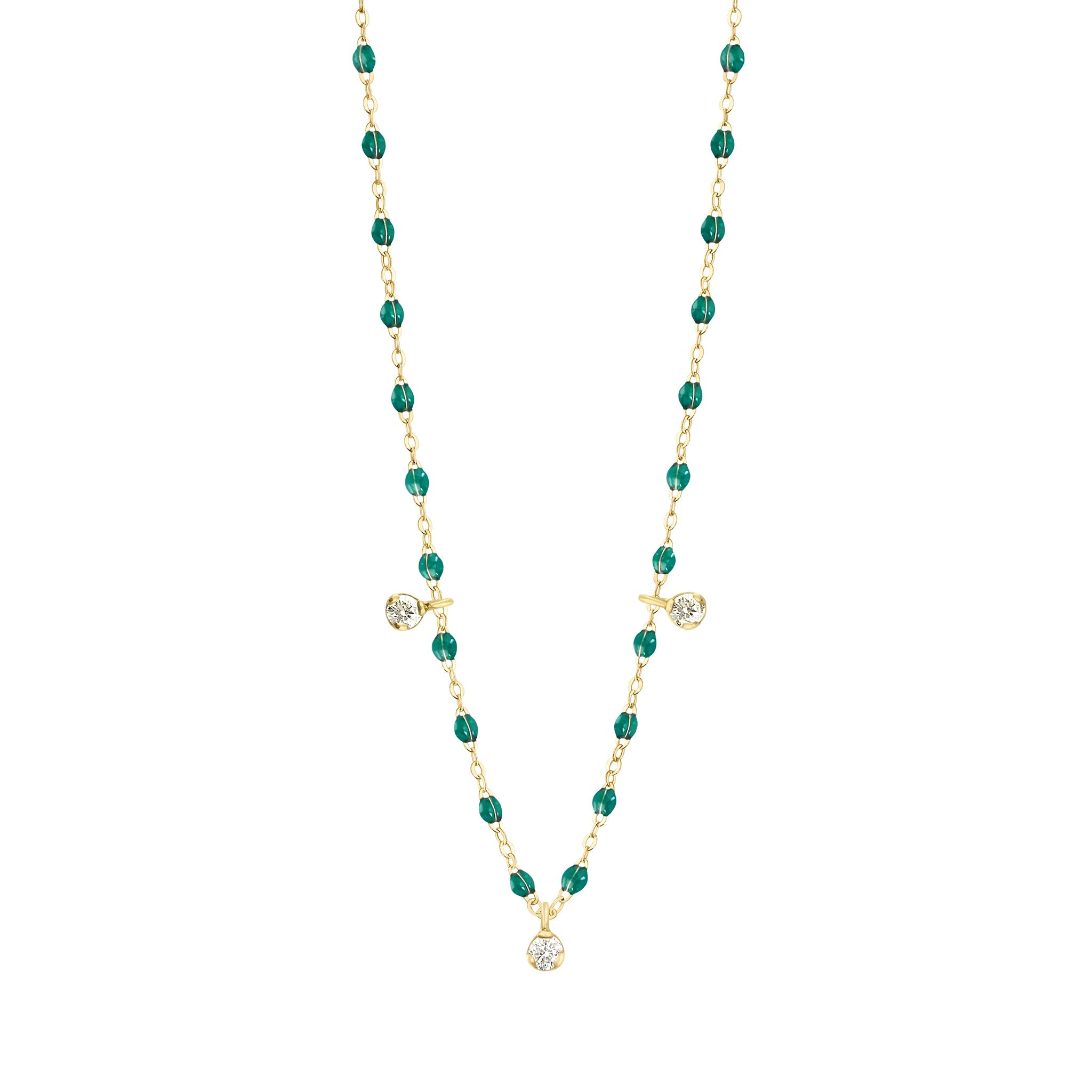 Gigi Clozeau - Collier émeraude Gigi Suprême, or jaune, 3 diamants, 45 cm