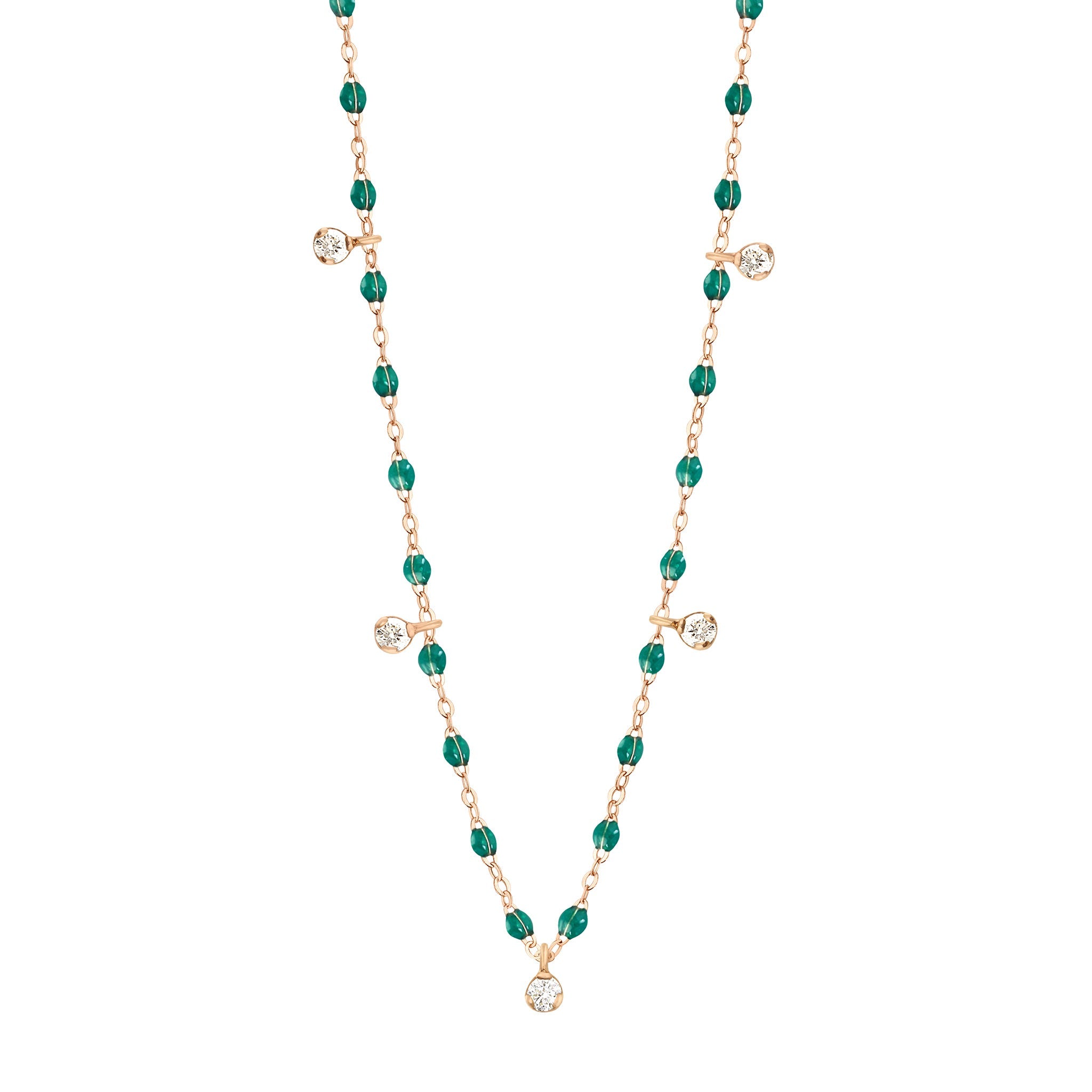 Gigi Clozeau - Collier émeraude Gigi Suprême, or rose, 5 diamants, 45 cm