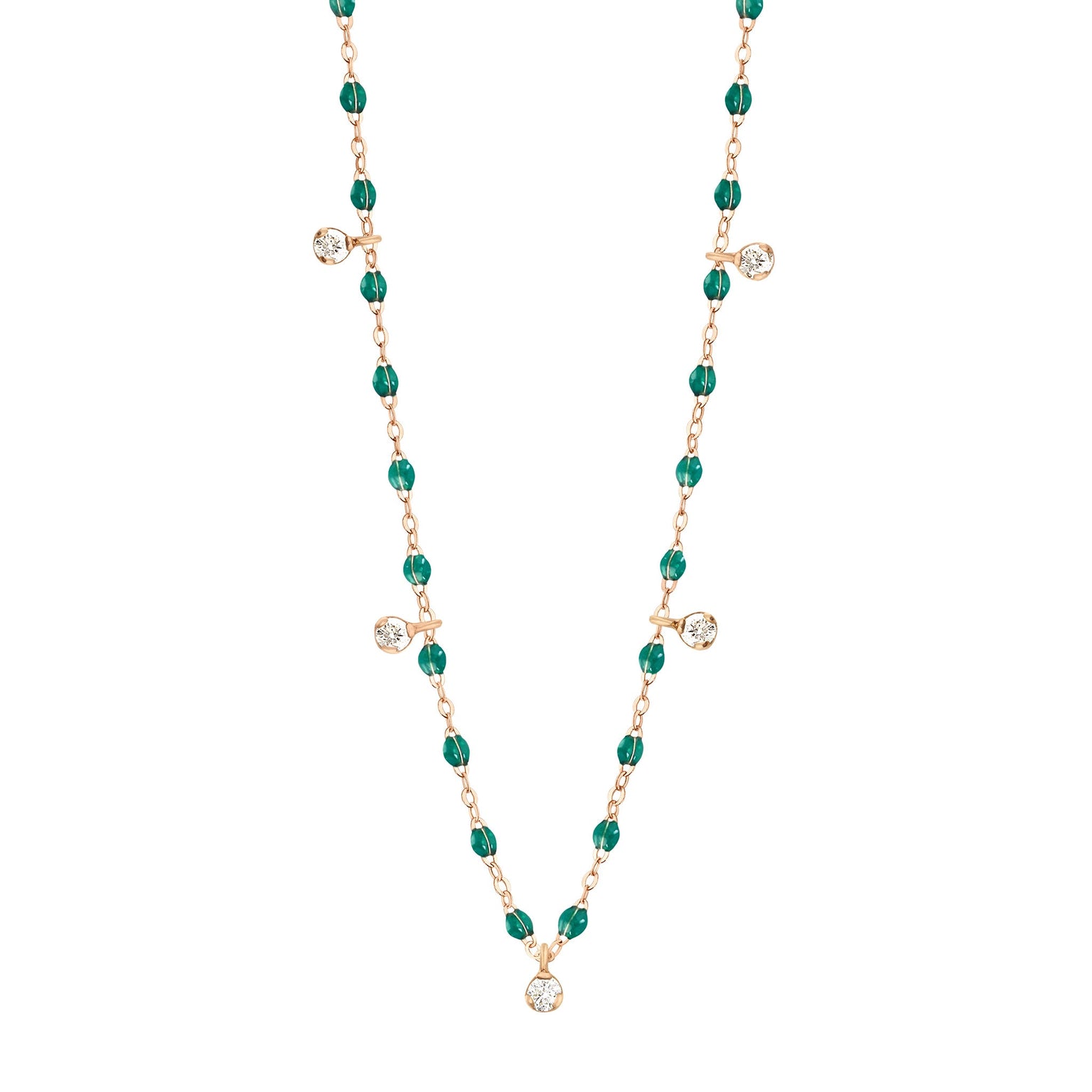 Gigi Supreme Classic 5 Diamond Necklace Emerald Rose Gold 45 cm
