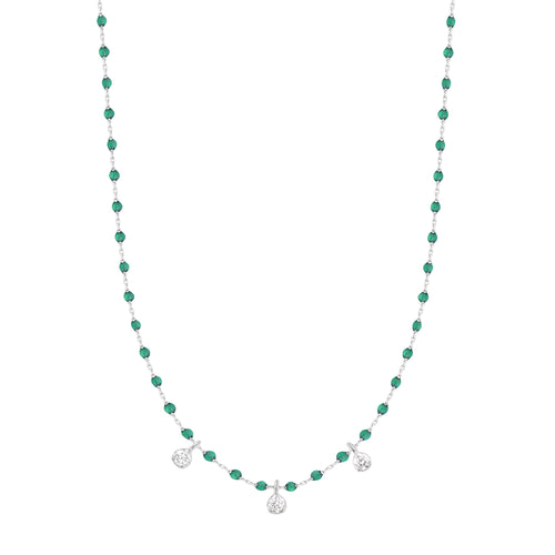 Gigi Clozeau - Collier émeraude Mini Gigi, or blanc, 3 diamants, 42 cm
