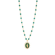 Gigi Clozeau - Collier émeraude Petite Madone Suprême, diamants, or jaune, 42 cm