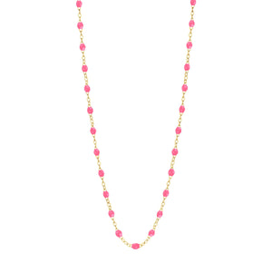 Gigi Clozeau - Collier enfant rose fluo Classique Gigi, or jaune, 33 cm