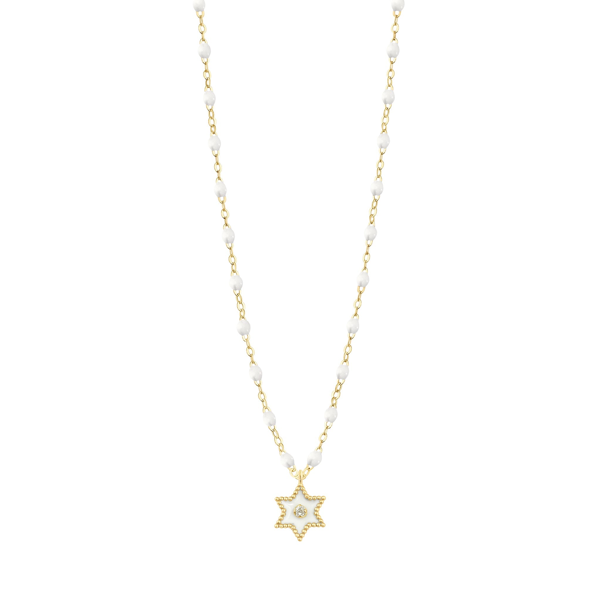 Gigi Clozeau - Collier Etoile Star résine blanche, diamant, or jaune, 42 cm