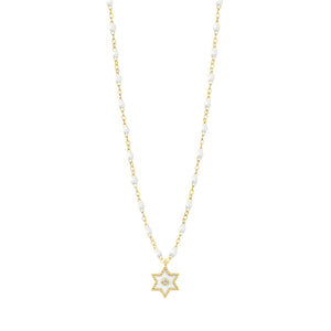 Gigi Clozeau - Collier Etoile Star résine blanche, diamant, or jaune, 42 cm