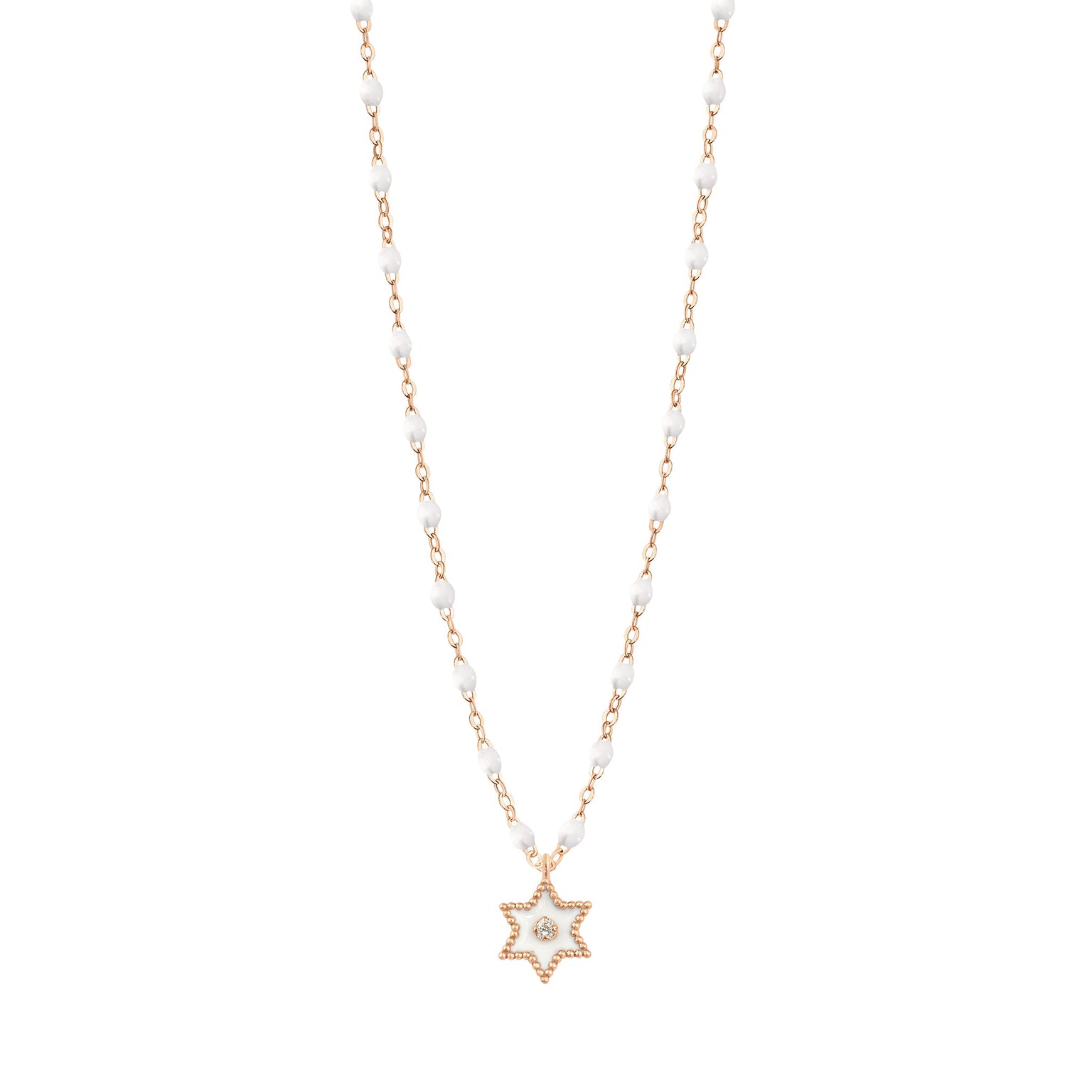 Gigi Clozeau - Collier Etoile Star résine blanche, diamant, or rose, 42 cm