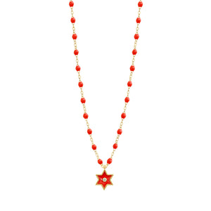 Gigi Clozeau - Collier Etoile Star résine corail, diamant, or jaune, 42 cm