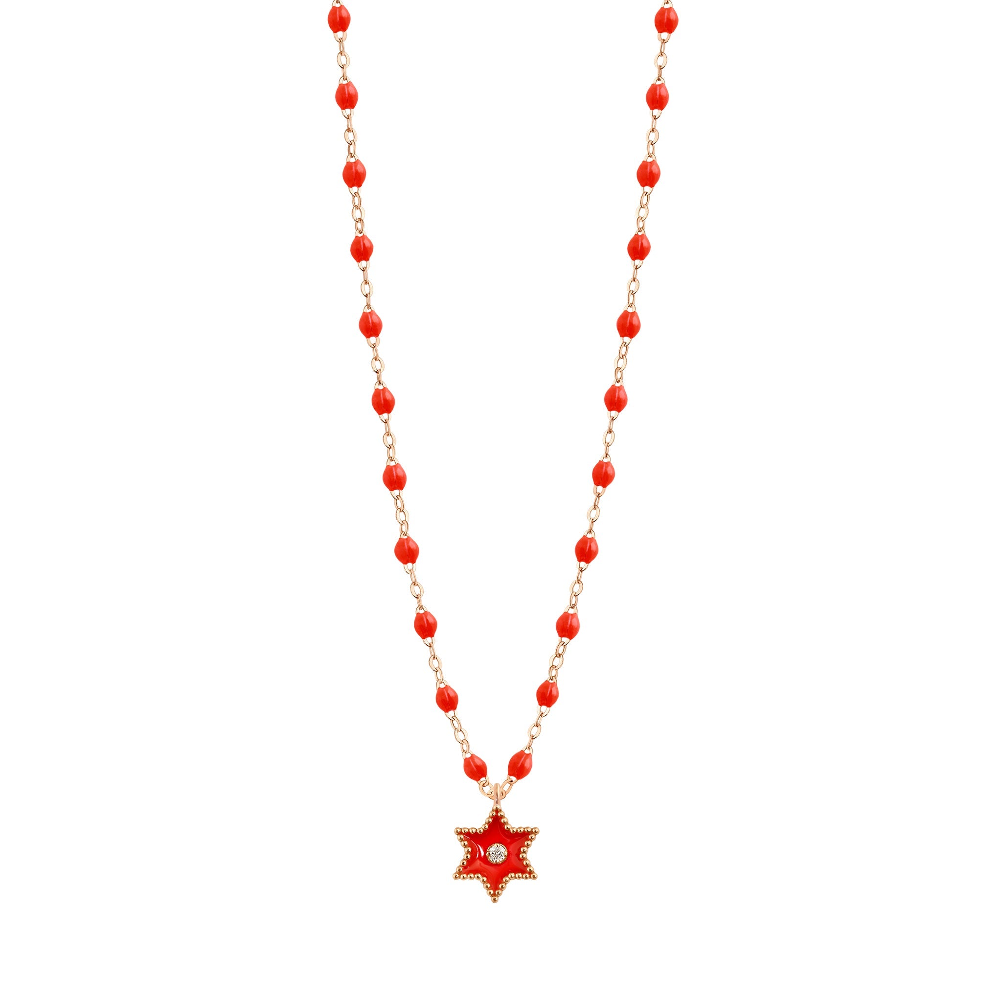 Gigi Clozeau - Collier Etoile Star résine corail, diamant, or rose, 42 cm