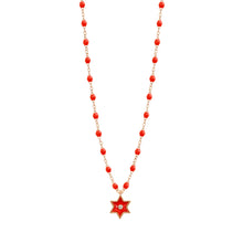 Gigi Clozeau - Collier Etoile Star résine corail, diamant, or rose, 42 cm