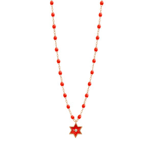 Gigi Clozeau - Collier Etoile Star résine corail, diamant, or rose, 42 cm