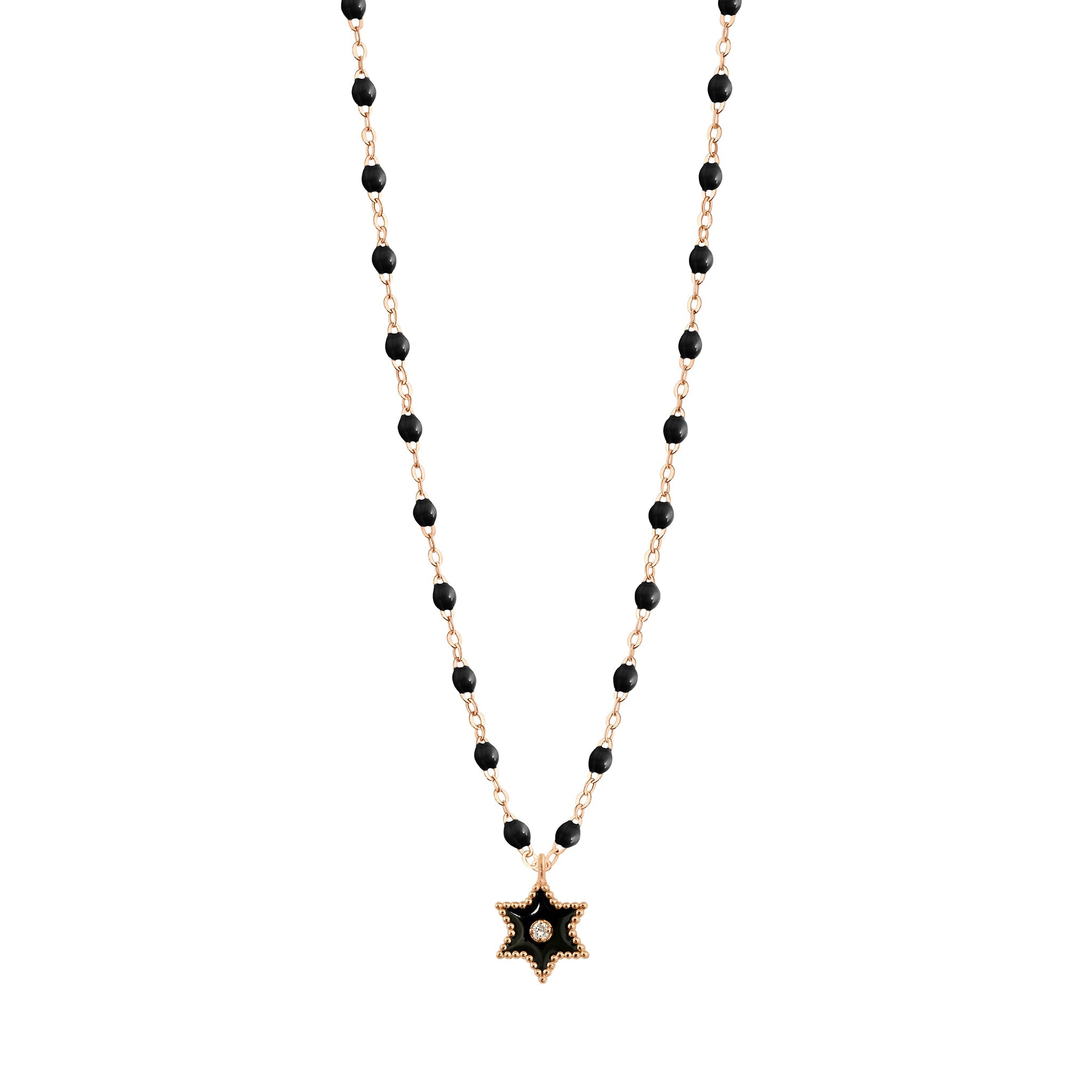 Gigi Clozeau - Collier Etoile Star résine noire, diamant, or rose, 42 cm