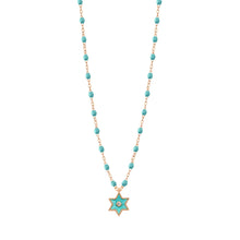 Gigi Clozeau - Collier Etoile Star résine turquoise vert, diamant, or rose, 42 cm