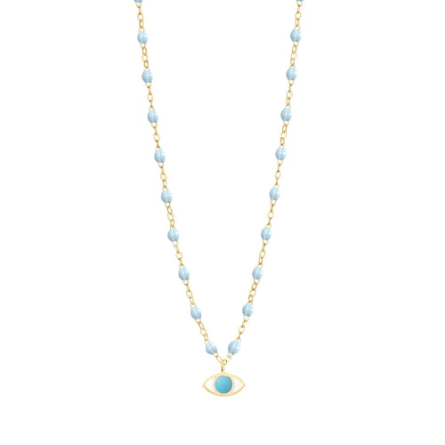 Gigi Clozeau - Collier Eye Classic bleu layette, or jaune, 42 cm