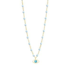 Gigi Clozeau - Collier Eye Classic bleu layette, or jaune, 42 cm