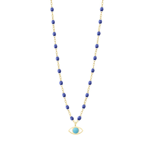 Gigi Clozeau - Collier Eye Classic bleuet, or jaune, 42 cm