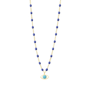 Gigi Clozeau - Collier Eye Classic bleuet, or jaune, 42 cm