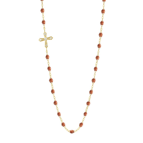 Gigi Clozeau - Collier fauve croix vintage diamants, or jaune, 42 cm